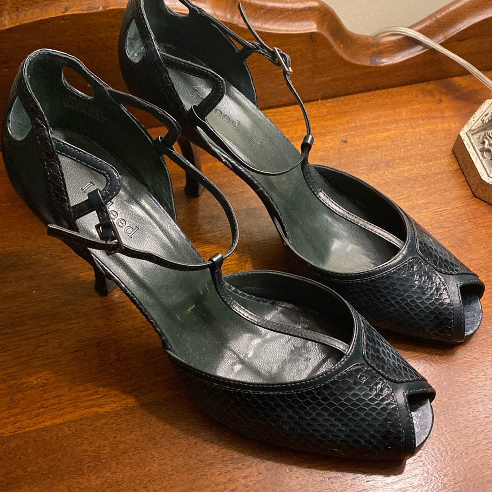 Green croc Leather Indeed peep toe pumps